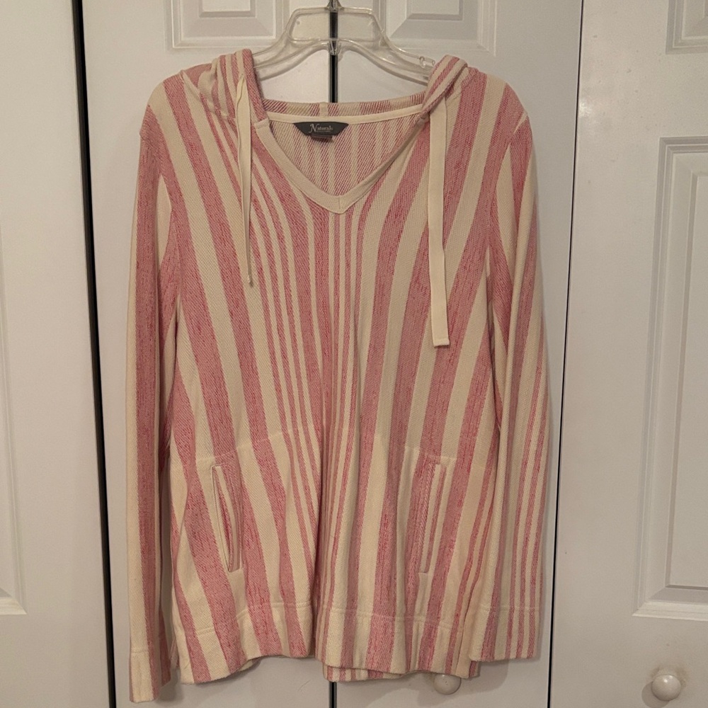 Natural Reflections Pink and Cream Striped Hoodie